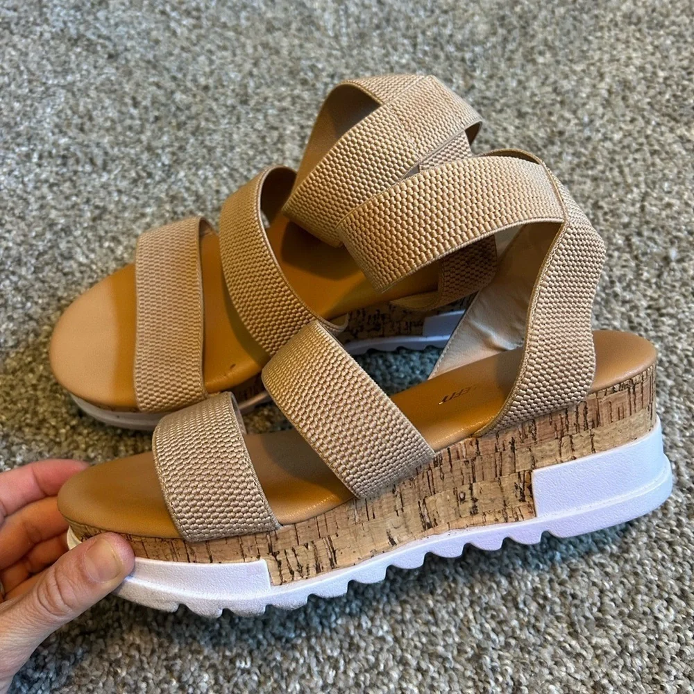 Open toe ankle strap casual platform espadrilles wedge sandals